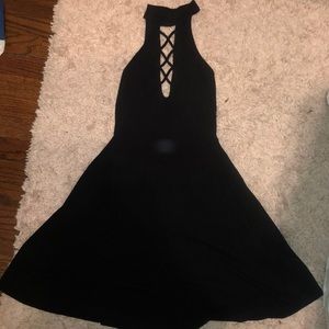 Express Lace Up Mock Neck Fit and Flare Dress